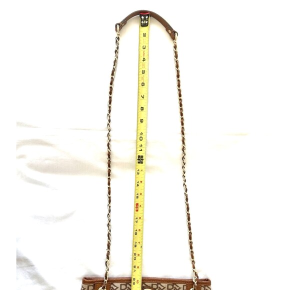 DKNY Brown Monogram Jacquard Logo Chain Strap Small Crossbody Shoulder Bag - Picture 13 of 16